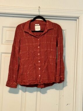 Thread & Supply Rust Button-Down Shirt with Metallic Grid